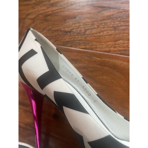 GIUSEPPE ZANOTTI Fulminato Printed Peep Toe Pumps 37 7 White Black - Picture 5 of 7
